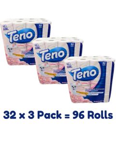 Teno Toilet Paper 2- ply Thermo Power Powder Scented 96 Rolls (32 Rolls x 3 Packs)