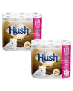 Wholesale Supplier Hush Shea Butter Infused Luxury 3-Ply Bathroom Tissue 18 Rolls x 2 Pack (36 Rolls)