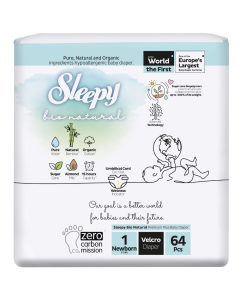 Sleepy Bio Natural  Premium Plus Baby Diaper 64 Pcs ,1 Newborn (2-5kg)