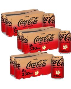 Coca-Cola Vanilla Zero Sugar (3x8pk) 330ml x 24 Best Before 31/12/2024