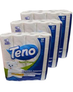 Teno Toilet Paper 2- ply Thermo Power Unscented 96 Rolls (32 Rolls x 3 Packs)